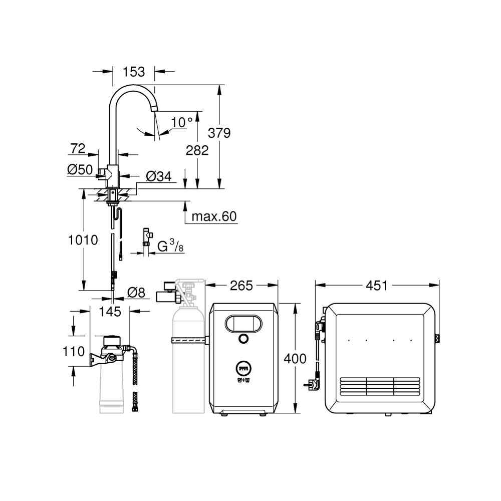 GROHE Blue Professional Mono hane m. C-tud i krom. Inkl. Montering GROHE Blue Pro